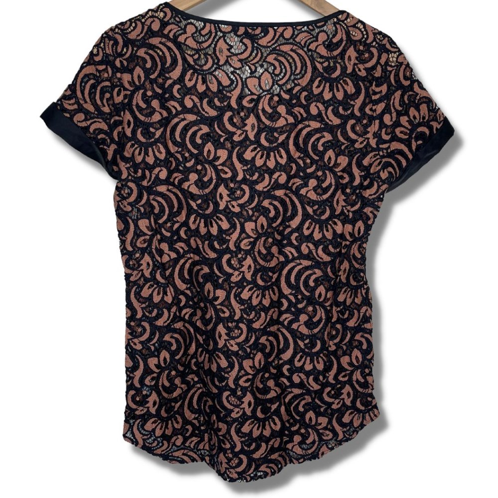 EXPRESS | Bronze & Black Lace Short Sleeve Blouse | Size XS - Picture 5 of 7